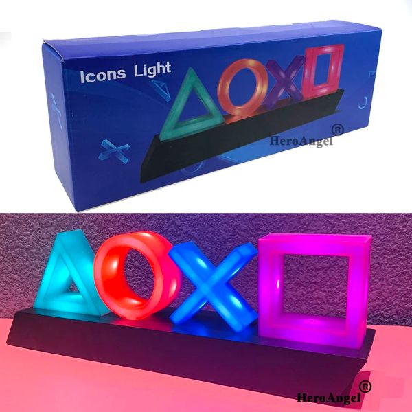 Conférenciers Nouveau jeu Icon Lumière pour PS4 / PS5 Contrôle vocal Lampe décorative pour le jeu d'éclairage coloré commercial Playstation Player Color