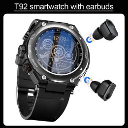 Luidsprekers Nieuwe T92 Smart Watch voor heren Dames Met Bluetooth-oordopjes Ingebouwde luidspreker Fitness Tracker Hartslagmeter Sport Smartwatch