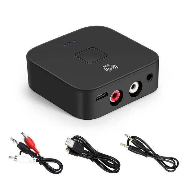 Altavoces NFC Bluetoothcompatible 5.0 Receptor de audio 3,5 mm AUX 2RCA Estéreo Adaptador de música Hifi para kit de coche Altavoz doméstico Dongle de encendido/apagado automático