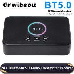 Haut-parleurs NFC Bluetoothcompatible 5.0 Récepteur A2DP AUX 3,5 mm RCA Jack USB Lecture intelligente Stéréo Audio Adaptateur sans fil pour haut-parleur de voiture