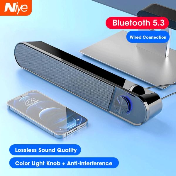 Haut-parleurs Niye Nouveaux haut-parleurs Computer Boîte de son USB Bar de son subwoofer de haute qualité câblé pour TV PC Phone MP4 Light LED bleu