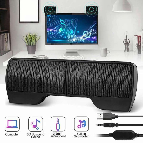 Altavoces OUTMIX 1 par Mini portátil Clipon USB estéreo Altavoces controlador de línea Barra de sonido para computadora portátil Mp3 Teléfono Reproductor de música PC con clip