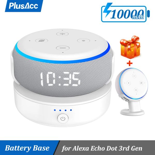 Plusacc – Base de batterie Rechargeable 10000mah, pour Alexa Echo Dot 3e génération, support de batterie externe, chargeur pour haut-parleur Alexa