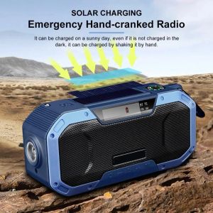 Haut-parleurs Portable Bluetooth haut-parleur manivelle Radio solaire AM/FM Radio d'urgence alimentation LED affichage lampe de poche IPX5 batterie externe étanche