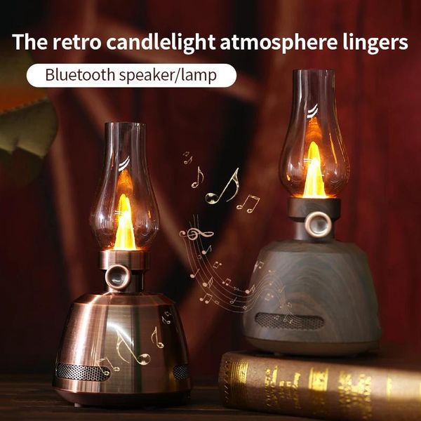 Haut-parleurs Haut-parleur Bluetooth portable Vintage Candle Light Sound Box Rétro Music Soundbox avec réglage de la luminosité Rechargeable Home Deco