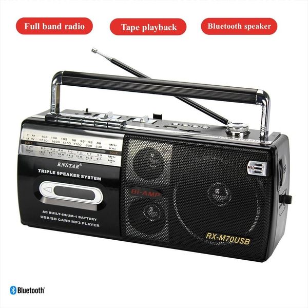 Altavoces Grabadora de casete portátil Reproductor de cinta magnética FM/AM/SW Radio multibanda Soporte USB/Tarjeta SD Altavoz inalámbrico Bluetooth para exteriores