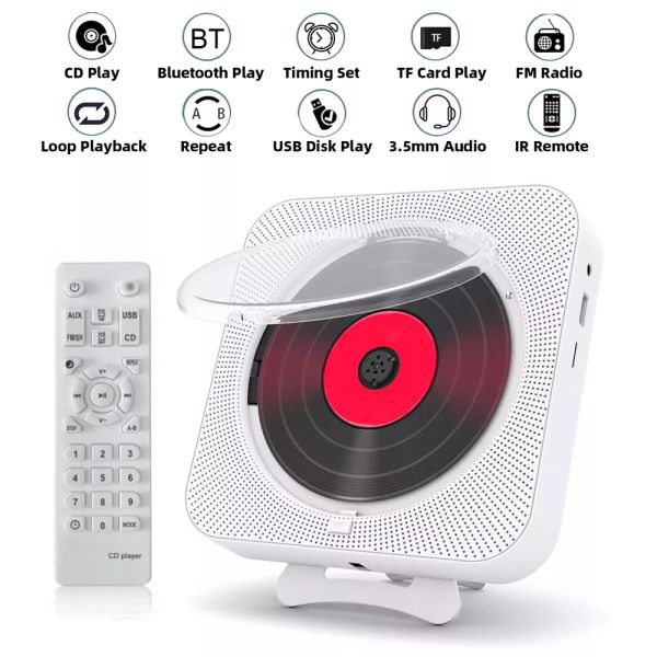 Haut-parleurs Lecteur CD portable Haut-parleur Bluetooth Lecteurs CD stéréo Écran LED Lecteur de musique CD mural avec télécommande IR FM Nouveau