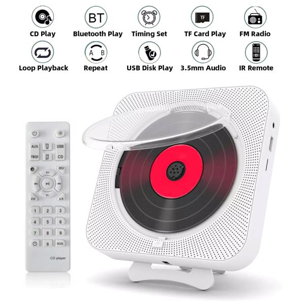 Haut-parleurs Lecteur CD portable Haut-parleur Bluetooth Lecteurs CD stéréo Écran LED Lecteur de musique CD mural avec télécommande IR Radio FM