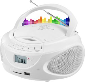 Altavoces Reproductor de CD portátil Boombox, Radio AM/FM, Altavoz Bluetooth, Soporte CD/USB/SD/BT/AUX, Conector para Auriculares, Regalos para Padres