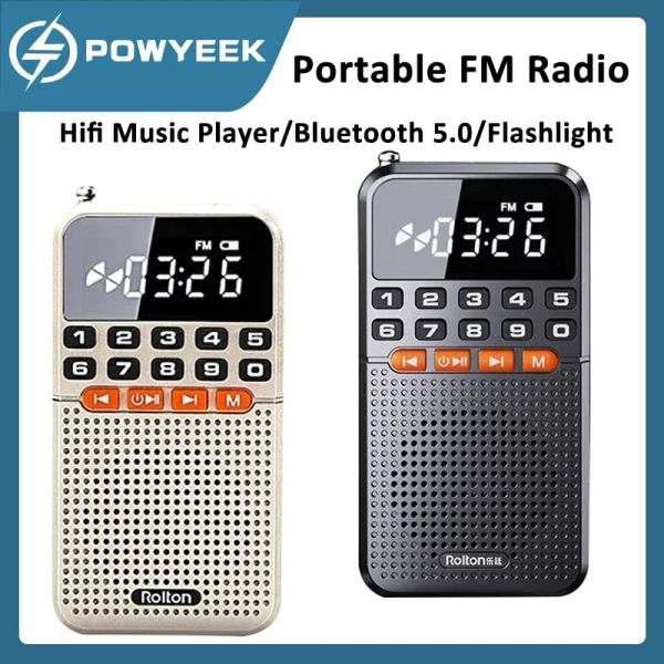Haut-parleurs portables FM mini radio double antenne Pocket radio récepteur Bluetooth 5.0 haut-parleur TF Carte de musique Card de musique avec lampe de poche LED