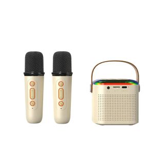 Luidsprekers Draagbare Mini Dual Mic Subwoofer Karaoke Machine Volwassenen kinderen Bluetooth-luidsprekersysteem met 2 draadloze microfoons Muziekspeler