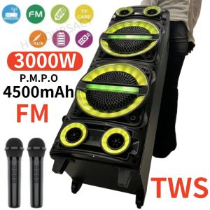 Haut-parleurs portables en haut-parleur Bluetooth extérieur avec double système de cartons à main de 8 pouces DJ fête des haut-parleurs stéréo de basse stéréo avec LED