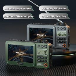Haut-parleurs Portable Retro Radio FM / MW / SW Radio Récepteur 4.3 pouce Video Music Music Player Wireless Bluetooth Speaker Support TF Carte USB