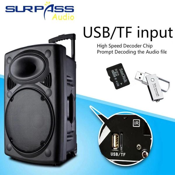 Altavoces Altavoz portátil KTV Bluetooth Karaoke subwoofer de 12 pulgadas Altavoces con ruedas Treeter de 5 pulgadas Caja de sonido para exteriores Control remoto