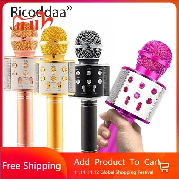 Altavoces Micrófono inalámbrico Bluetooth profesional Altavoz Mini micrófono de mano Micrófono de karaoke Reproductor de música Grabador de canto Micrófono