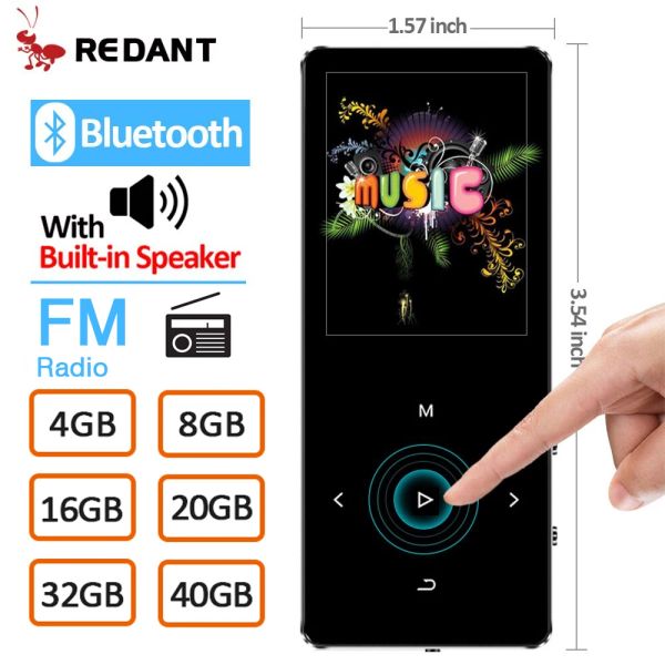 Haut-parleurs Lecteur MP3 REDANT mini lecteur de musique sans perte Bluetooth hifi avec casque haut-parleur radio fm, baladeur portable en métal sport MP 3