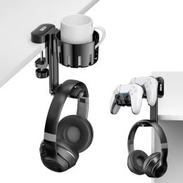 Altavoces Soporte de auriculares rotables 3 en 1 debajo del escritorio Controlador de abrazadera soporte de copa reemplazable para controlador universal y auriculares