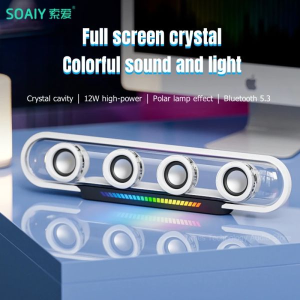 Haut-parleurs Soaiy Computer Audio Desktop Crystal Music Esports Games Sound Box Pickup Colorful Lights Portable Wireless Bluetooth Endeurs