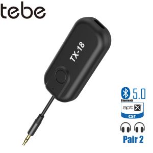 Haut-parleurs Tebe APTXLL / HD Bluetooth 5.0 Adaptateur de récepteur audio 2 en 1 émetteur AUX sans fil 3,5 mm pour les écouteurs de haut-parleurs TV de voiture
