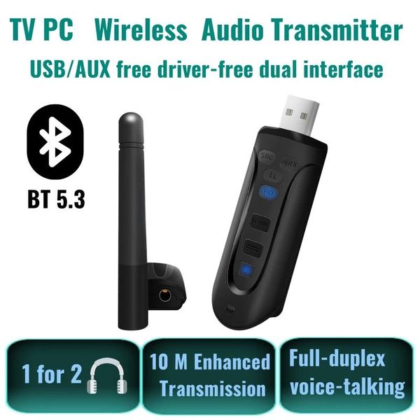 Haut-parleurs USB Bluetooth adaptateur Dongle pour PC ordinateur portable haut-parleur 2in1 Bluetooth 5 transmetteur Audio sans fil Aux 3.5 Aptx Hd pour écouteurs TV