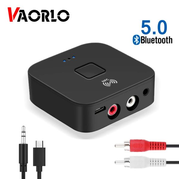 Haut-parleurs VAORLO Bluetooth 5.0 RCA Audio Récepteur 3.5mm 3.5 AUX Jack Stéréo Musique NFC Adaptateur Sans Fil Pour Voiture TV Haut-Parleur Auto ON/OFF