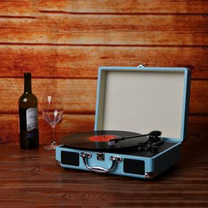 SPREKERS VINTAGE 3SPEED Classic Phonographone Gramophone Turntable Playrer Music Player met stereo -luidsprekers PU Leather Wooden Box EU -plug