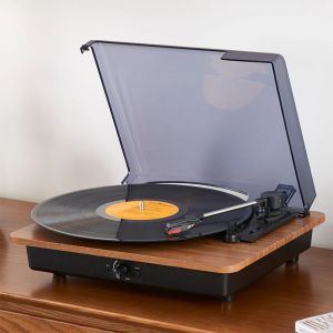 Haut-parleurs Platine vinyle Lecteur de disque LP Disque 33/45/78 tr/min Bluetooth Gramophone en bois avec haut-parleur intégré Antique Rétro