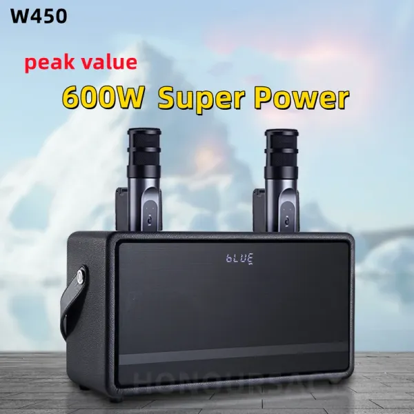 Haut-parleurs W450 Peak 600W Famille Karaoké Bluetooth haut-parleur Highpower Wood Microphone Integrated Live Square Dance Bass Boom Boom Boom