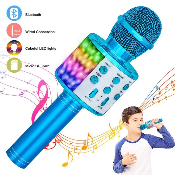 Haut-parleurs Microphone karaoké Bluetooth sans fil, haut-parleur portable, lecteur KTV domestique portable avec fonction d'enregistrement
