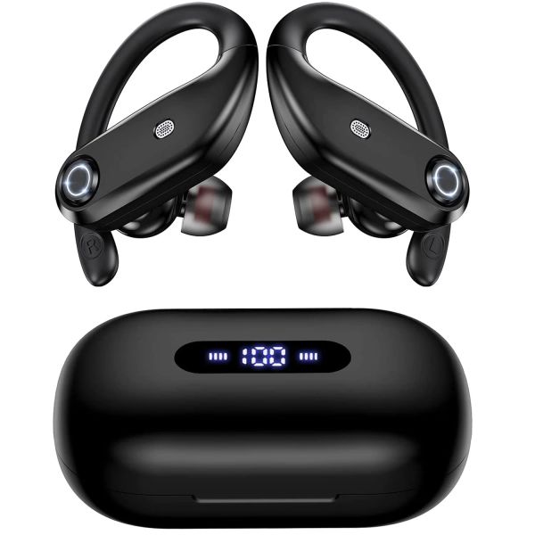 Altavoces Auriculares inalámbricos Bluetooth V5.0 Auriculares Unidades dobles 4 altavoces Auriculares de música Auriculares deportivos Pantalla de alimentación LED Llamada HD con micrófono