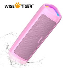 Altavoces Wise Tiger Pink Speaker Bluetooth Outdoor Portable Sound Box Bt5.3 True altavoz estéreo inalámbrico Tiempo de juego de 24 horas con luz