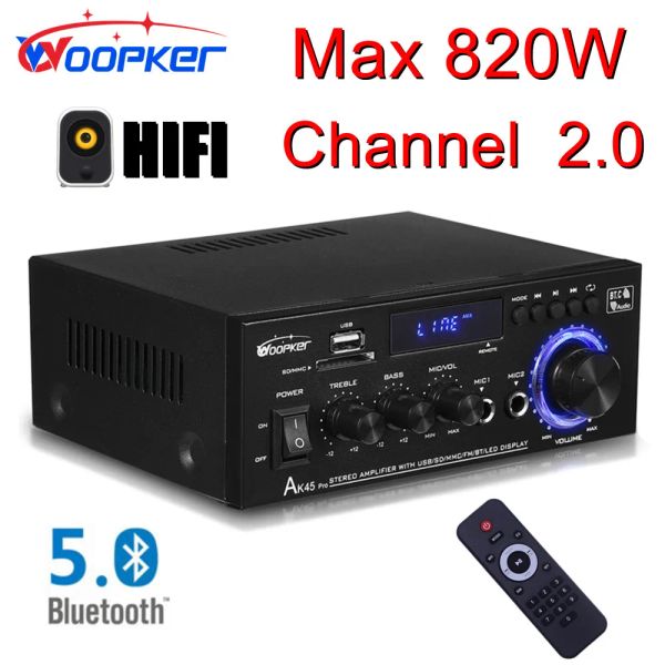 Haut-parleurs Woopker AK45 Pro HiFi amplificateur numérique puissance maximale 820W canal 2.0 Bluetooth Surround son amplificateur haut-parleur prise en charge entrée 90240V