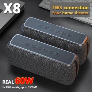 Speakers X8 60w draagbare Bluetooth-luidspreker Tws Bass Soundbar Computer Stereo Subwoofer Outdoor waterdichte audioversterker Kaart muziekdoos