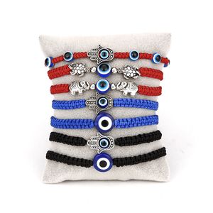 Bracelets tissés en ligne à breloques yeux bleus spéciaux, boule d'yeux, main et animaux en métal, breloques à la mode unisexe, lien à main réglable