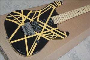 Spécial personnalisé Edward Van Halen 5150 noir blanc rayure jaune guitare électrique Floyd Rose Tremolo pont ST poupée