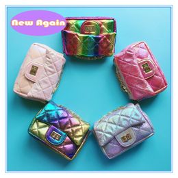Speciale op maat gemaakte mini-schoudertassen voor kinderen Meisjes regenboogontwerp Messenger Bag Kinder kleine geldzak peuters glanzende portemonnees 200 stuks ARYB073