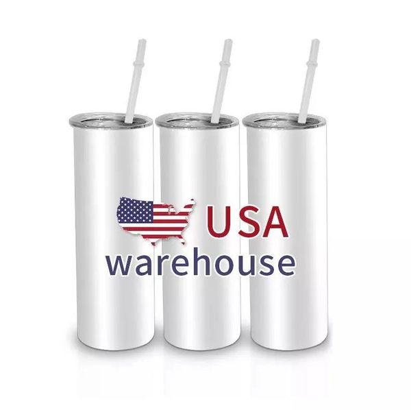 Prêt à expédier en gros 20 oz gobelets de sublimation en acier inoxydable maigre blanc blanc droit USA Warehouse 2-5 jours livrés