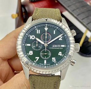 Eagle spécial Curtiss Quartz Arabe Numerals Hour Marker Fonctional Mens Watches Navitimer Watch Green Dial Tabag Band Wristwatch5315166
