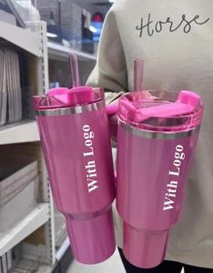 US VOORRAAD Winter Cosmo Roze Quencher H2.0 40oz RVS Tumblers Cups met siliconen handvat Deksel en Stro Automokken Waterflessen GG0126