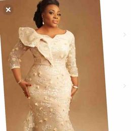 Asoebi Styles Mermaid Prom Formal Jurken Plus Size African Nigerial Long Sleeve 3D Floral Lace Accounty Account Jurk