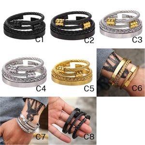 Brazalete de cuerda de metal especial Duro Industrial 3 estilos Conjunto Moda Hombres Brazaletes de máquina Pulseras de alambre unisex 8 colores al por mayor