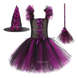 Ocasiones especiales 2023 Vestido de tutú de bruja de Halloween para niñas Disfraz de carnaval hecho a mano para niños Fiesta Vestidos de baile Ropa fotográfica para niños Disfraces x1004