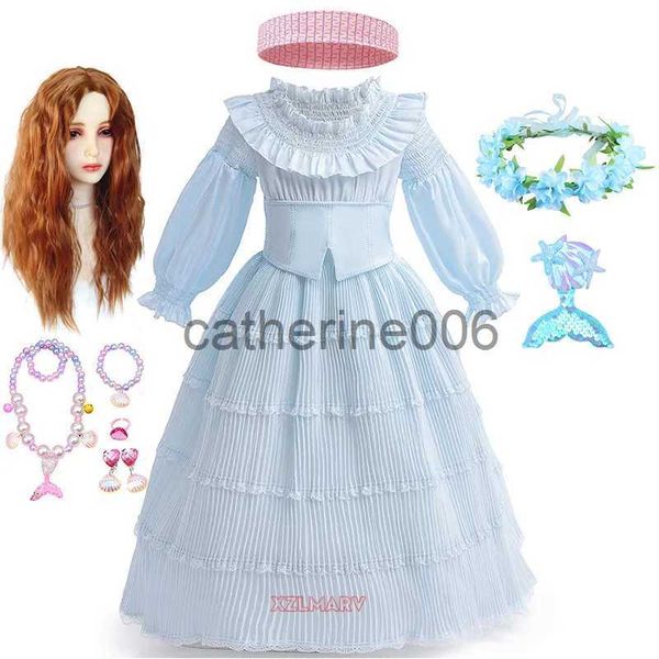 Ocasiones especiales 2023 Película La Sirenita Disfraz para niñas Halloween Navidad Niños Pastel Con gradas Blanco Azul Princesa Lolita Ariel Vestido x1004