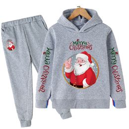 Occasions spéciales 2 Pcs Costume Garçon Filles Père Noël Vêtements Ensembles Enfants Vêtements Enfants Hoodies Pantalon Joyeux Noël Coton Casual Costume Tenues 220830