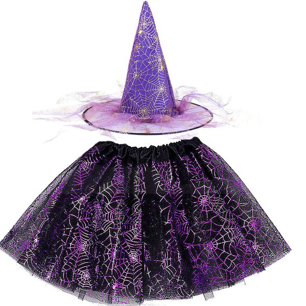 Ocasiones especiales Adulto Niña Niños Bruja Negro Oro Araña Web Falda Sombrero Vestido de lujo Ropa de fiesta Cosplay Capa de murciélago Disfraz de Halloween 230906