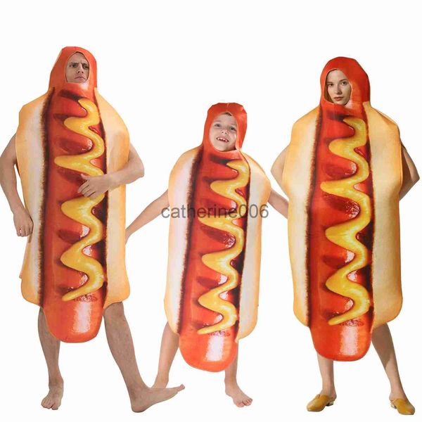 Occasions spéciales Adultes Enfants Drôle 3D Impression Nourriture Saucisse Hot Dog Costumes Halloween Hommes Femmes Famille One Piece Pizza Costume Carnaval Nourriture Costume x1004