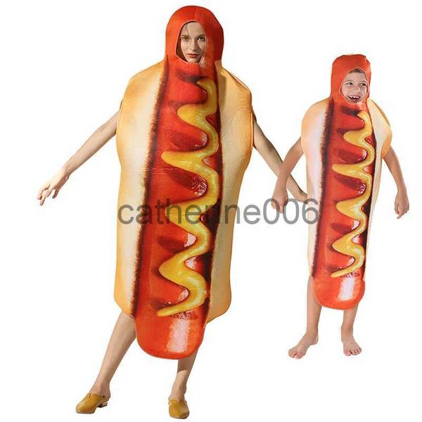 Occasions spéciales Adultes Enfants Drôle 3D Imprimer Hot Dog Costumes Halloween Nourriture Saucisse Hommes Femmes Garçons Unisexe Costume Une Pièce Carnaval Combinaison x1004