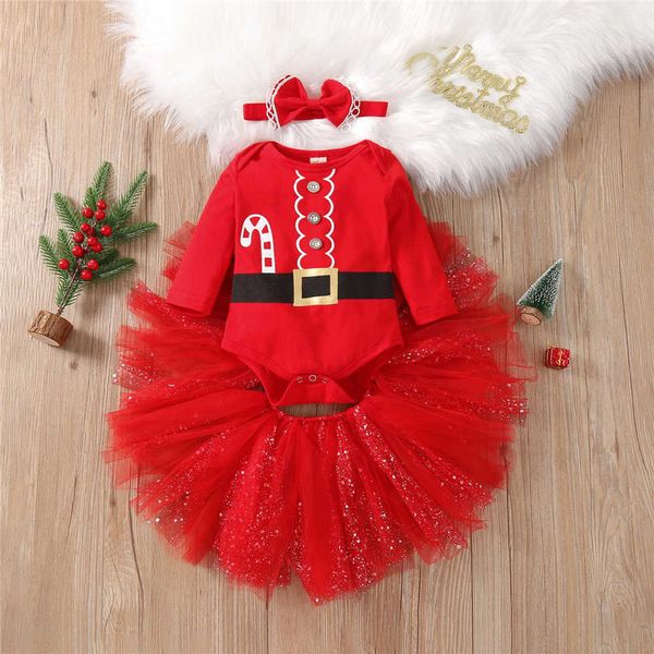 Occasions spéciales Baby Girl Christmas Clothes Set Santa Claus Raiper BodySuit Red Tulle Tutu Jupe Bande