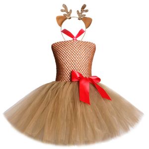 Ocasiones especiales Baby Girl Deer Tutu Dress para niños Halloween Christmas Costume Niños Tulle Outfit Brown Reno Princess Vestidos 1-12 años T221014