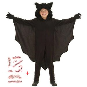 Speciale gelegenheden Bat Hooded Kostuum Halloween Anime Black Deluxe Jumpsuit voor Kids Games Cosplay Carnival Handschoenen Kleding 230815